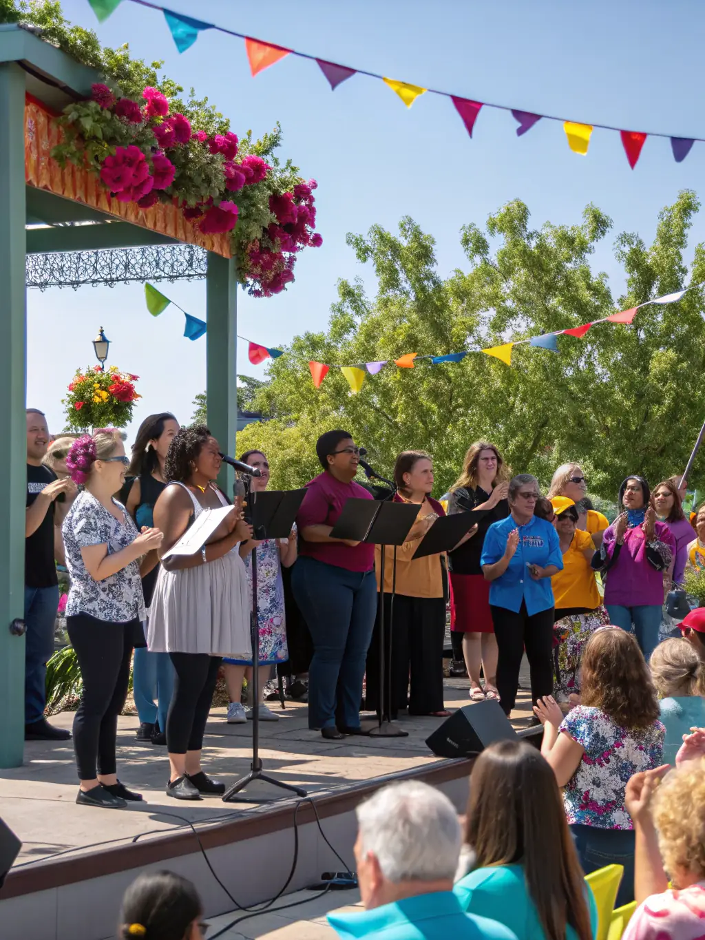 A photograph of community members participating in a jazz-themed community engagement activity, such as a jam session or a music appreciation workshop.